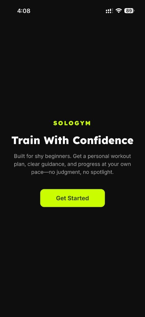 SoloGym welcome screen — Train With Confidence
