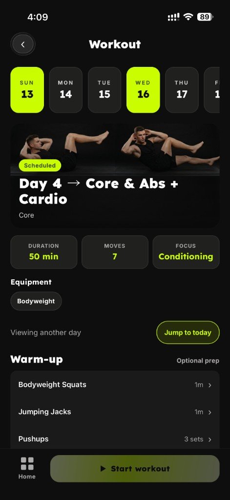 SoloGym workout day screen